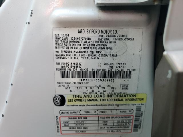 1FMZK01155GA09988 - 2005 FORD FREESTYLE SE WHITE photo 13