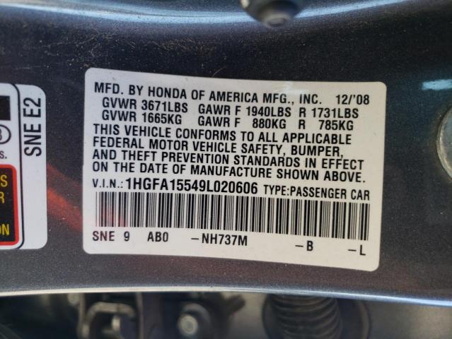 1HGFA15549L020606 - 2009 HONDA CIVIC LX GRAY photo 13