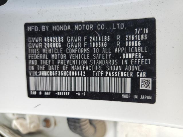 JHMCR6F35HC006442 - 2017 HONDA ACCORD HYBRID WHITE photo 12