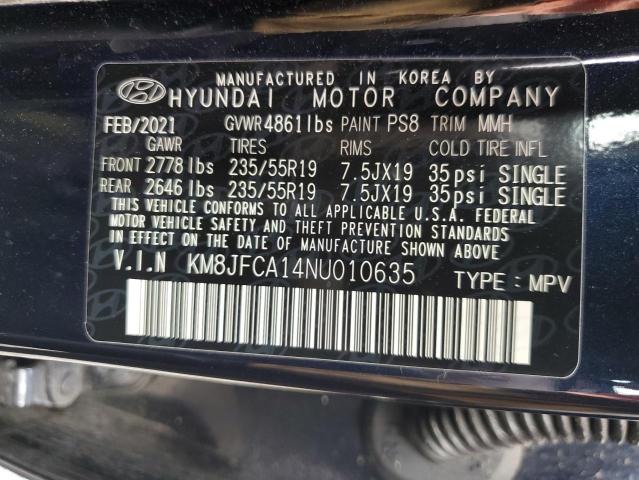 KM8JFCA14NU010635 - 2022 HYUNDAI TUCSON SEL CONVENIENCE BLUE photo 13