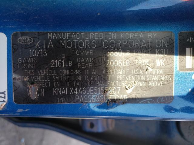 KNAFX4A69E5155007 - 2014 KIA FORTE LX BLUE photo 10