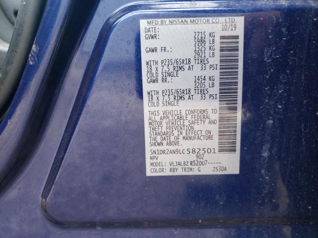 5N1DR2AN9LC582501 - 2020 NISSAN PATHFINDER S BLUE photo 12