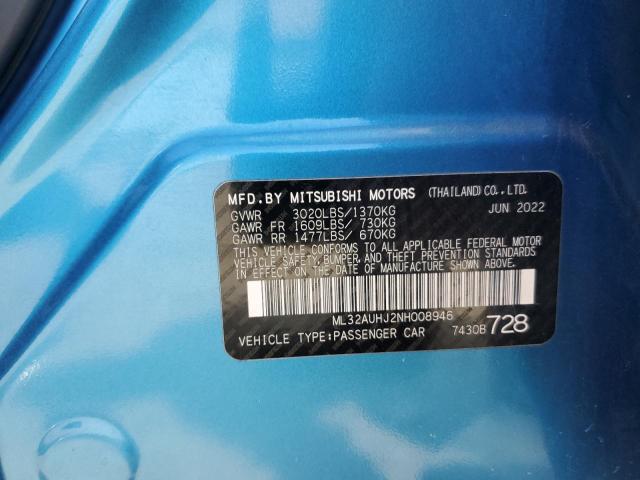 ML32AUHJ2NH008946 - 2022 MITSUBISHI MIRAGE ES BLUE photo 12