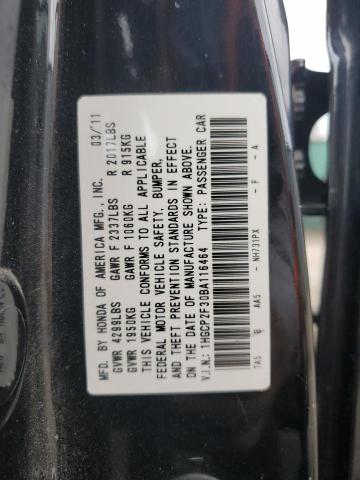 1HGCP2F30BA116464 - 2011 HONDA ACCORD LX BLACK photo 12
