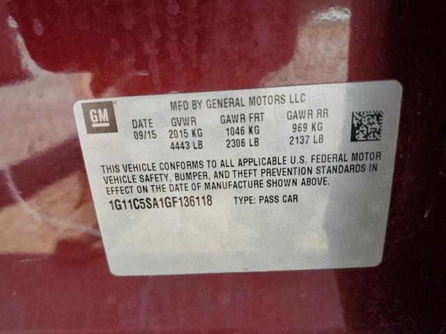 1G11C5SA1GF136118 - 2016 CHEVROLET MALIBU LIM LT 栗色 照片 12