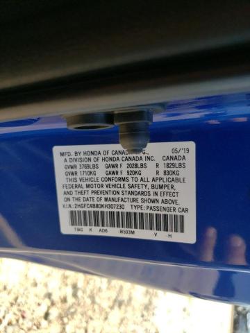 2HGFC4B80KH307230 - 2019 HONDA CIVIC SPORT 蓝色 照片 13