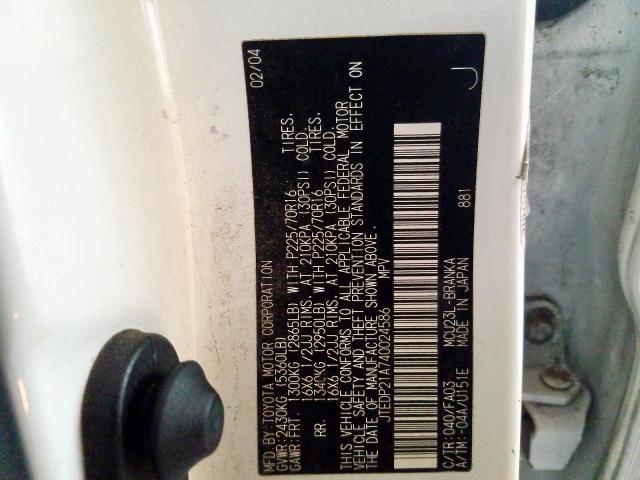 JTEDP21A740024586 - 2004 TOYOTA HIGHLANDER BASE  صورة 10