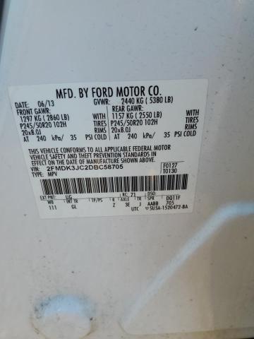 2FMDK3JC2DBC58705 - 2013 FORD EDGE SEL WHITE photo 12