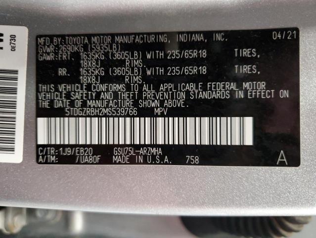 5TDGZRBH2MS539766 - 2021 TOYOTA HIGHLANDER XLE SILVER photo 13