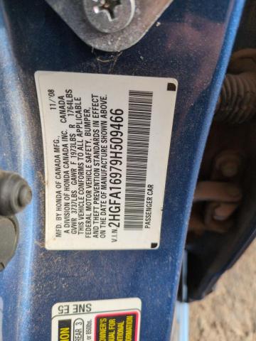2HGFA16979H509466 - 2009 HONDA CIVIC EXL BLUE photo 12