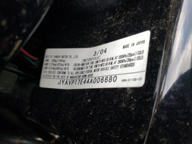 JYAVP17E44A006680 - 2004 YAMAHA XV1700 A BLACK photo 10