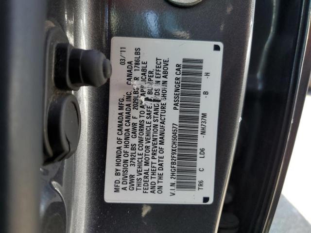 2HGFB2F9XCH504577 - 2012 HONDA CIVIC EXL Boz foto 12