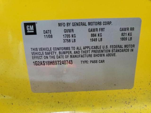 1G2AS18H697240743 - 2009 PONTIAC G5 Jaune photo 12
