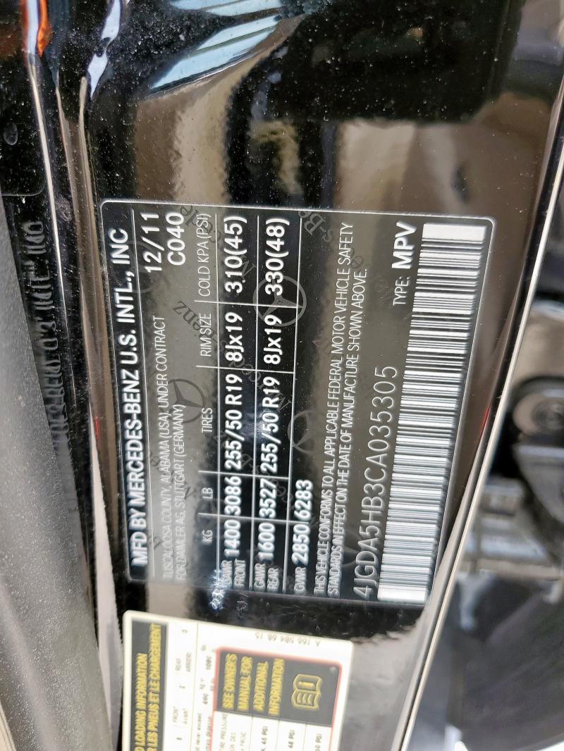 4JGDA5HB3CA035305 - 2012 MERCEDES-BENZ ML 350 4MATIC BLACK photo 13