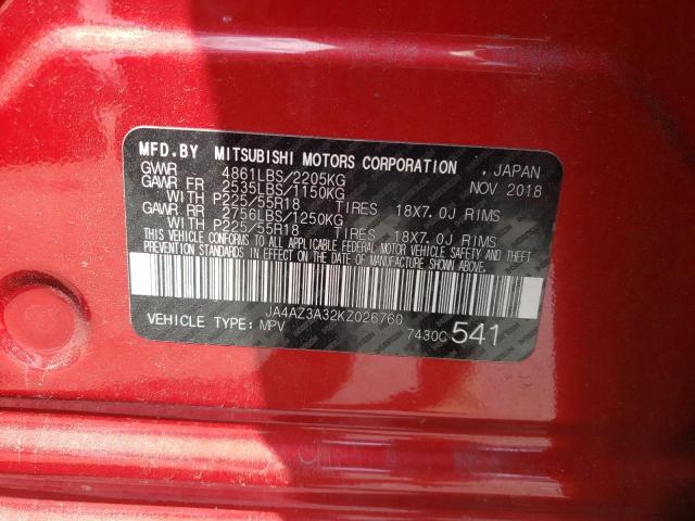 JA4AZ3A32KZ026760 - 2019 MITSUBISHI OUTLANDER SE RED photo 12