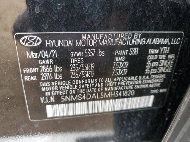 5NMS4DAL5MH341820 - 2021 HYUNDAI SANTA FE LIMITED BLACK photo 12