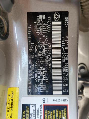 4T1BK1EB3EU131938 - 2014 TOYOTA AVALON BASE 棕色 照片 12