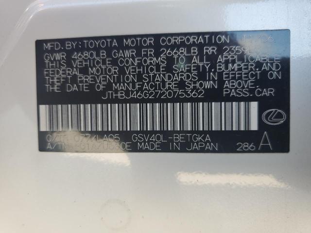 JTHBJ46G272075362 - 2007 LEXUS ES 350 WHITE photo 12