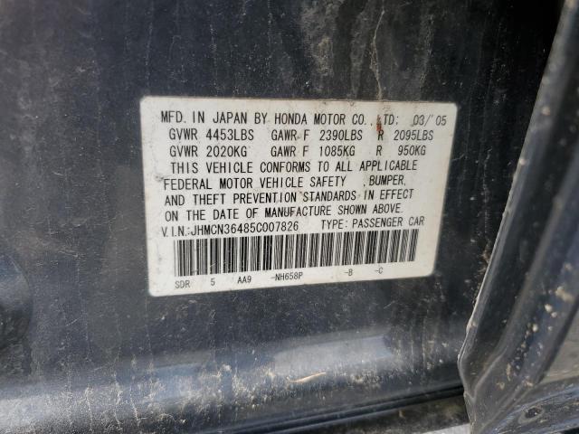 JHMCN36485C007826 - 2005 HONDA ACCORD HYBRID GRAY photo 12