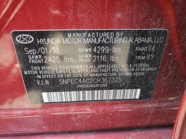 5NPEC4AC2CH367325 - 2012 HYUNDAI SONATA SE RED photo 12