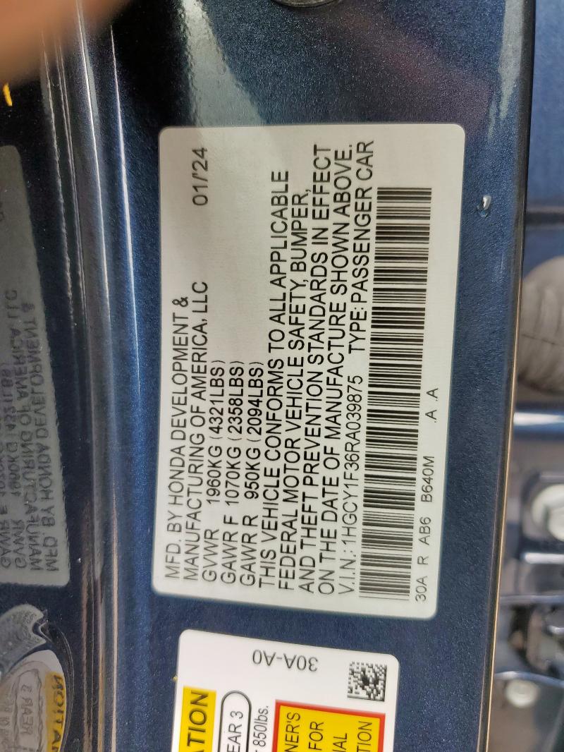 1HGCY1F36RA039875 - 2024 HONDA ACCORD EX BLUE photo 12