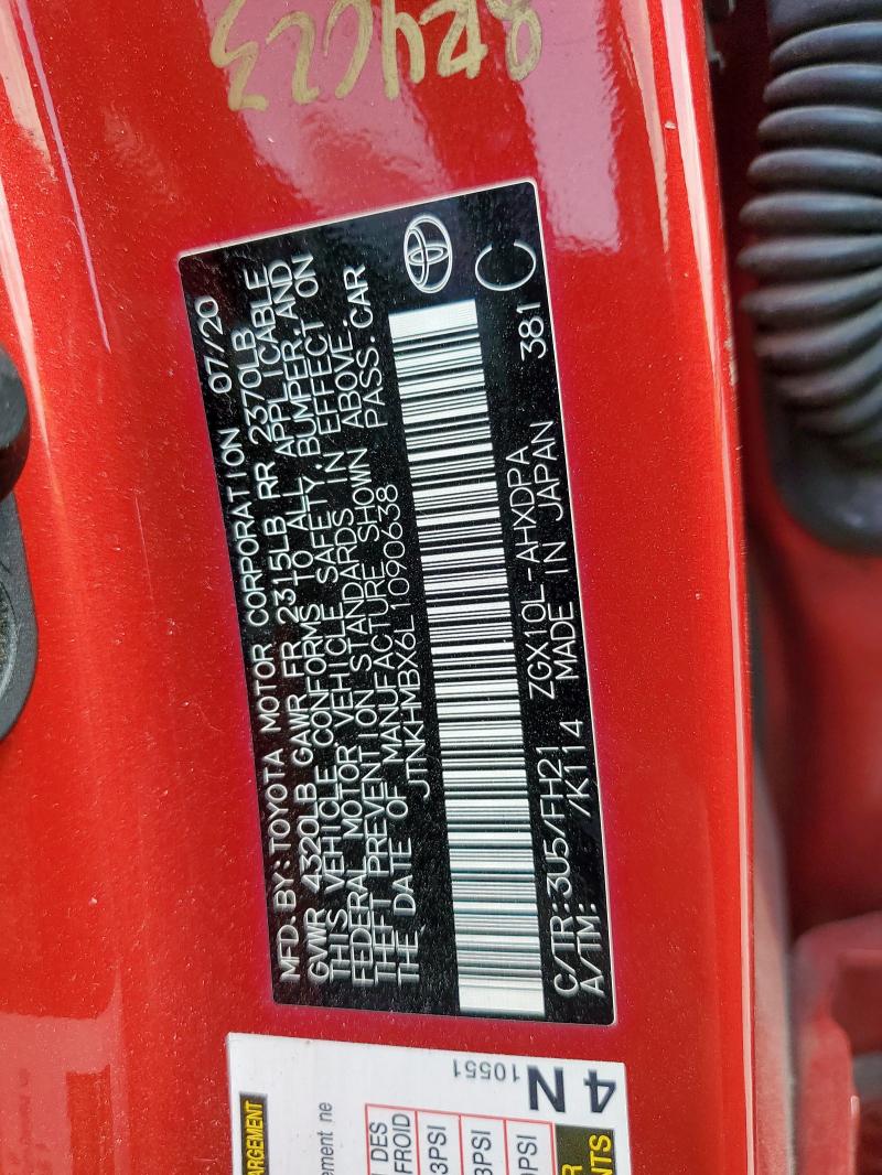 JTNKHMBX6L1090638 - 2020 TOYOTA C-HR XLE MAROON photo 13