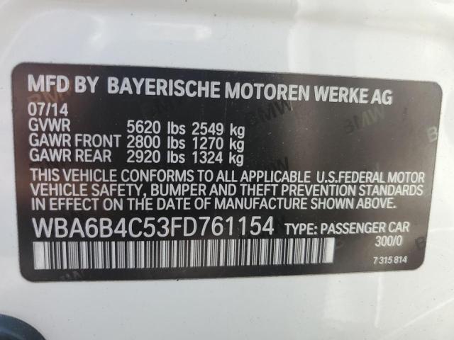 WBA6B4C53FD761154 - 2015 BMW 650 XI GRAN COUPE WHITE photo 12