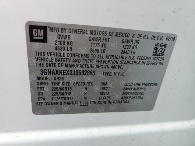 3GNAXKEX2JS602868 - 2018 CHEVROLET EQUINOX LT WHITE photo 12