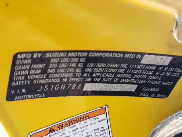 JS1GN78A1Y2100267 - 2000 SUZUKI GSXR YELLOW photo 10