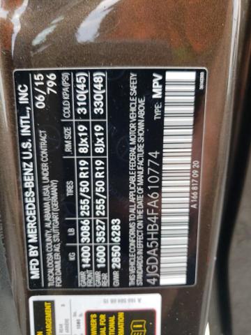 4JGDA5HB4FA610774 - 2015 MERCEDES-BENZ ML 350 4MATIC BROWN photo 12