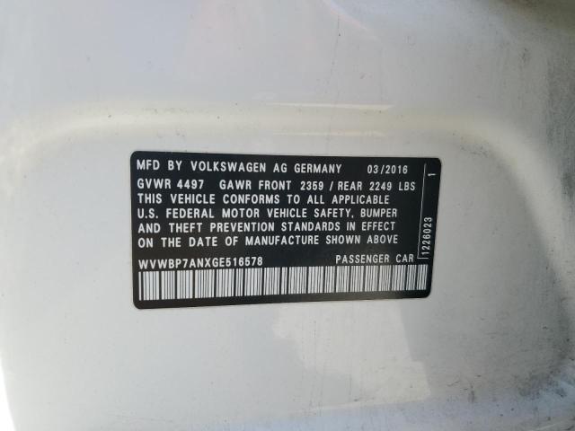 WVWBP7ANXGE516578 - 2016 VOLKSWAGEN CC BASE WHITE photo 12