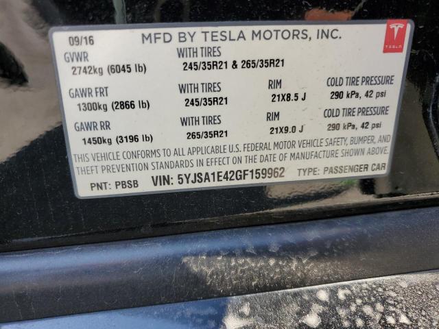 5YJSA1E42GF159962 - 2016 TESLA MODEL S أسود صورة 13