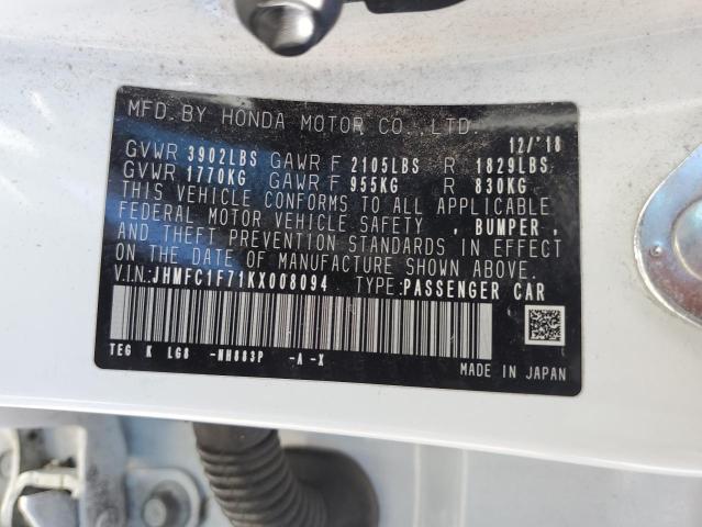 JHMFC1F71KX008094 - 2019 HONDA CIVIC EXL თეთრი ფოტო 12