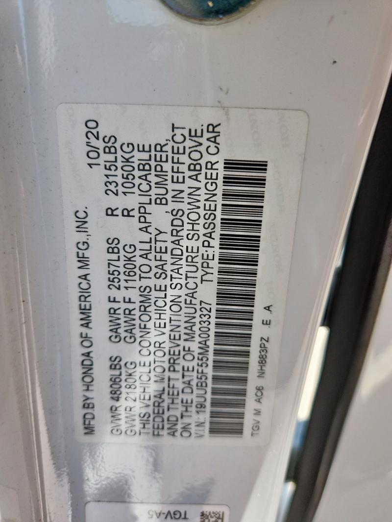 19UUB5F55MA003327 - 2021 ACURA TLX TECH A WHITE photo 12