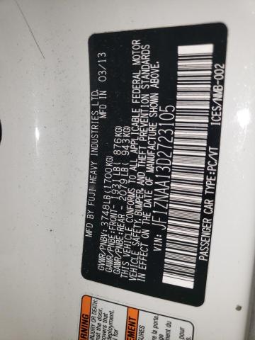 JF1ZNAA13D2723105 - 2013 TOYOTA SCION FR-S WHITE photo 12
