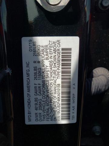 19UUB2F46KA010158 - 2019 ACURA TLX TECHNOLOGY BLACK photo 13