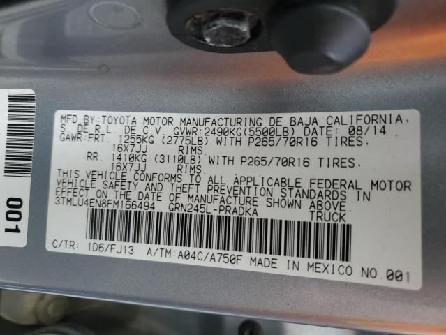 3TMLU4EN8FM166494 - 2015 TOYOTA TACOMA DOUBLE CAB Gümüş foto 12