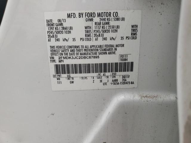 2FMDK3JC2DBC87895 - 2013 FORD EDGE SEL WHITE photo 12