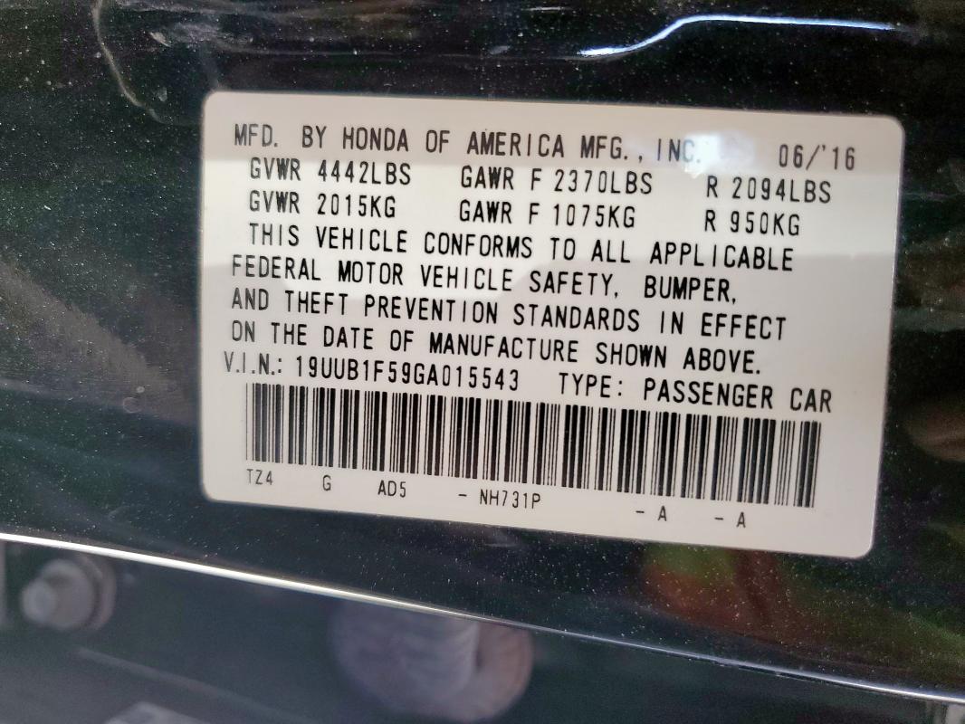 19UUB1F59GA015543 - 2016 ACURA TLX TECH BLACK photo 12