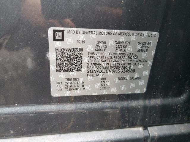 3GNAXJEV0KS614589 - 2019 CHEVROLET EQUINOX LT GRAY photo 13