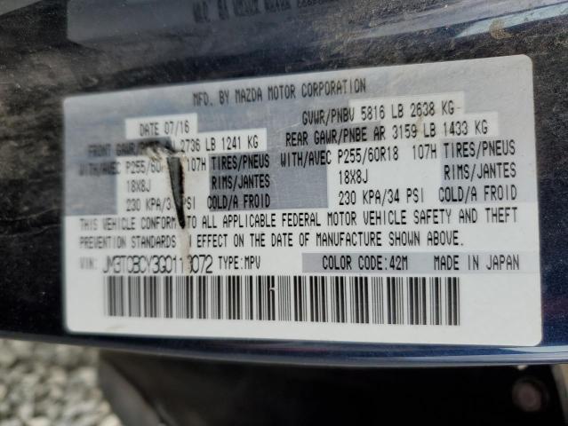 JM3TCBCY3G0113072 - 2016 MAZDA CX-9 TOURING BLUE photo 13