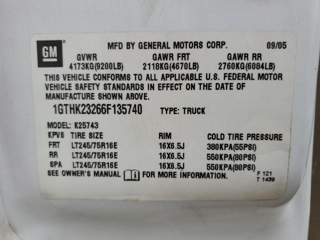 1GTHK23266F135740 - 2006 GMC SIERRA K2500 HEAVY DUTY WHITE photo 12