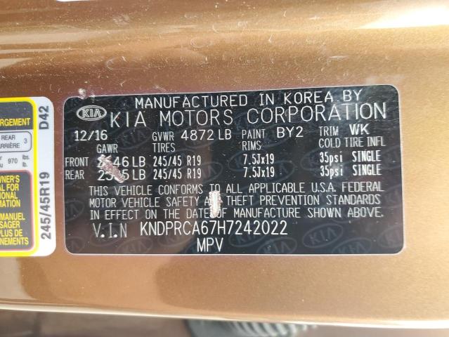 KNDPRCA67H7242022 - 2017 KIA SPORTAGE SX TAN photo 13