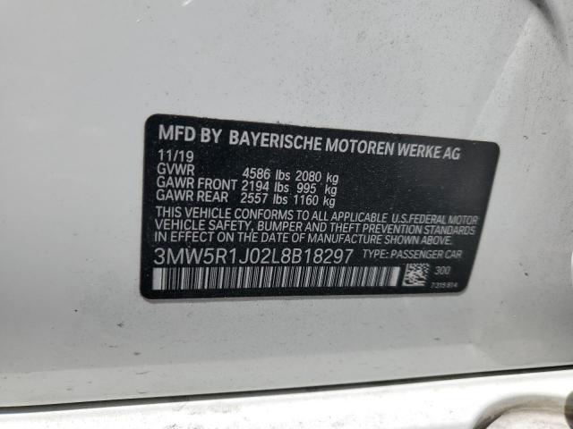 3MW5R1J02L8B18297 - 2020 BMW 330I WHITE photo 12