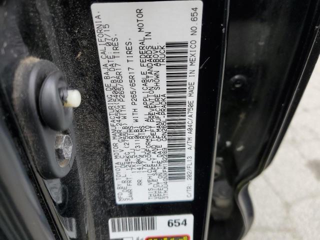 3TMJU4GNXFM192289 - 2015 TOYOTA TACOMA DOUBLE CAB PRERUNNER BLACK photo 12