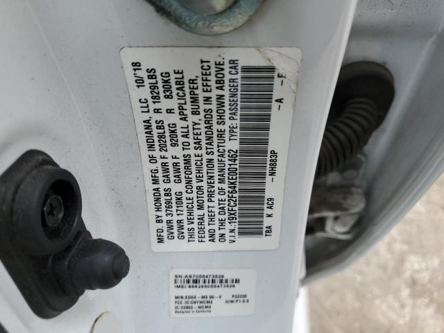 19XFC2F64KE001462 - 2019 HONDA CIVIC LX WHITE photo 12