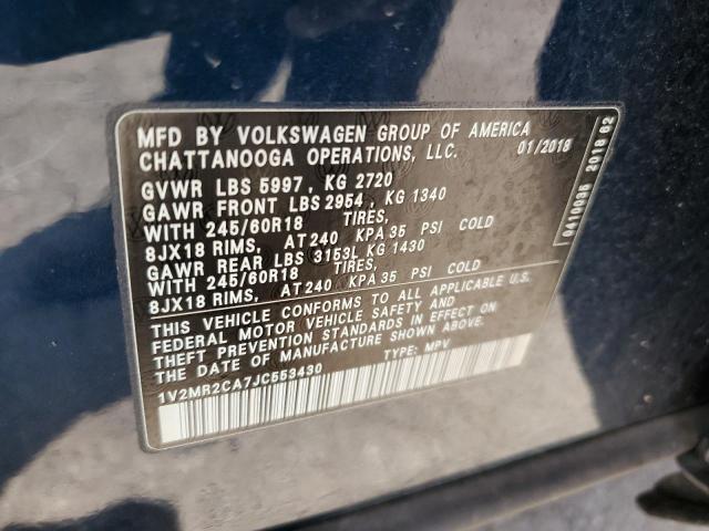 1V2MR2CA7JC553430 - 2018 VOLKSWAGEN ATLAS SEL BLUE photo 13