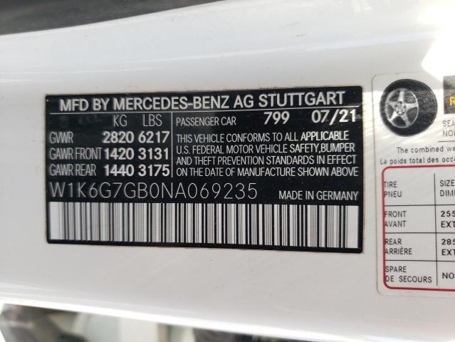 W1K6G7GB0NA069235 - 2022 MERCEDES-BENZ S 580 4MATIC WHITE photo 12