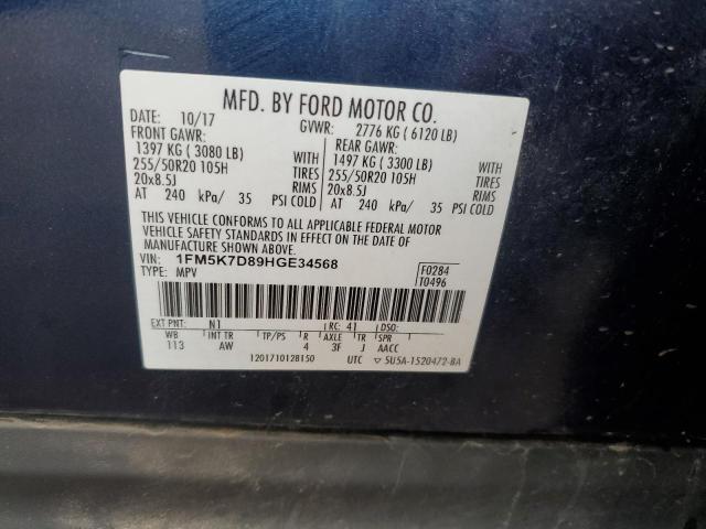 1FM5K7D89HGE34568 - 2017 FORD EXPLORER XLT BLUE photo 13