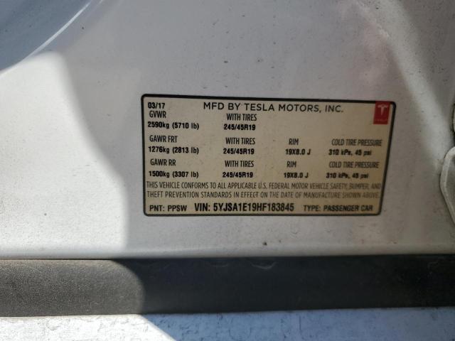 5YJSA1E19HF183845 - 2017 TESLA MODEL S WHITE photo 12